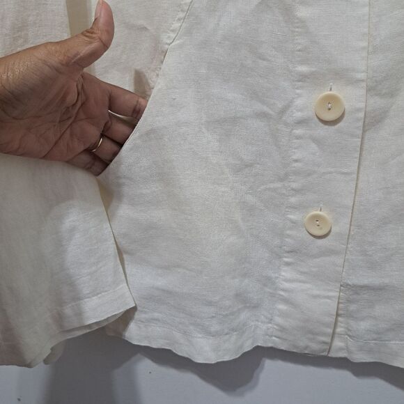 Flax Linen Azalea Carper Lightweight Jacket Minimalist Button Down Cream Large - Picture 9 of 16
